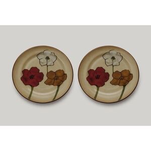 Pfaltzgraff Painted Poppies Salad Plates Set of 2 Stoneware Floral 9 inch